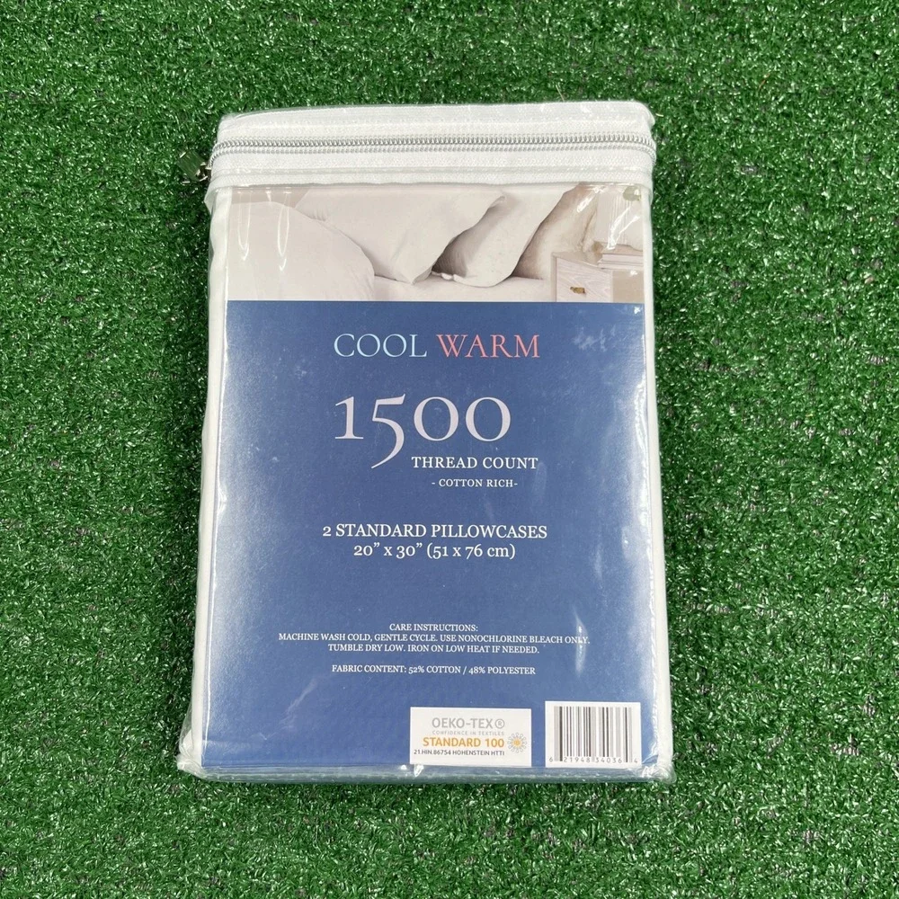Cool Warm 1500 Thread Ct Set Of 2 White‎ Standard Pillowcases NIP